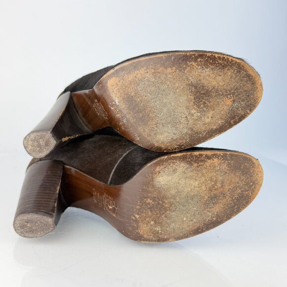 Philippe Model Black Pony Hair Leather Ankle Boots 3.5" Block Heel Made in Italy - Picture 7 of 9